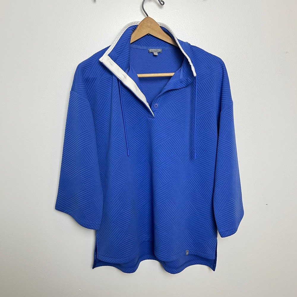 Talbots Women's 1/4 Button Up Quilted Pull Over Sweatshirt Tunic Slits Size M
